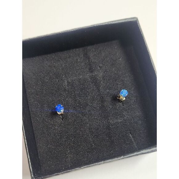 No Brand Jewelry - 14K Gold Stud Earrings With Blue Glass Stones September Birth Stone